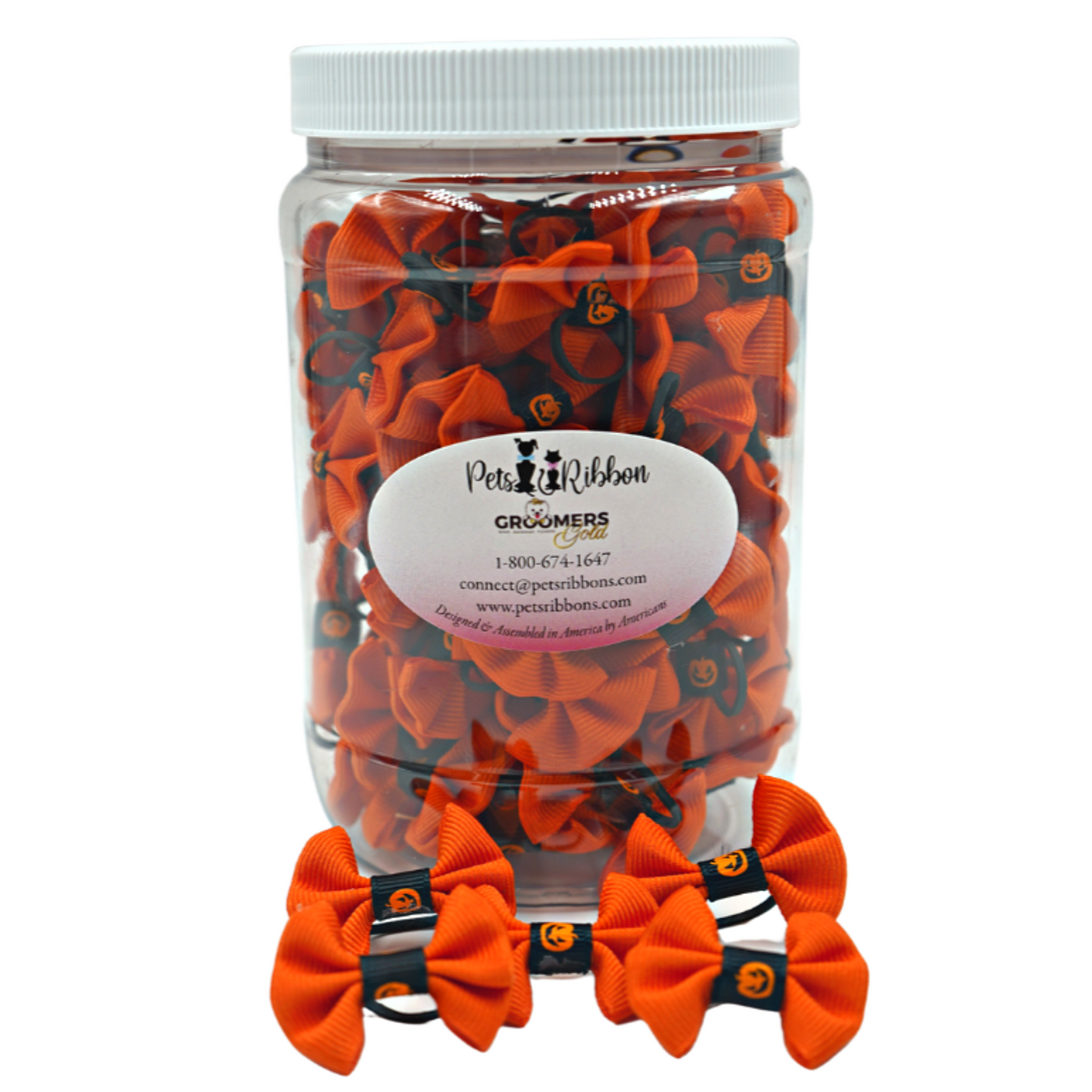 50-100 Halloween Pumpkin Trim Dog Cat Pet Bows in a Jar 1"|Pets Ribbons