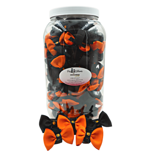 50-100 2" Halloween Pumpkin Trim Velcro Dog | Cat Bows in a Jar|Pets Ribbons