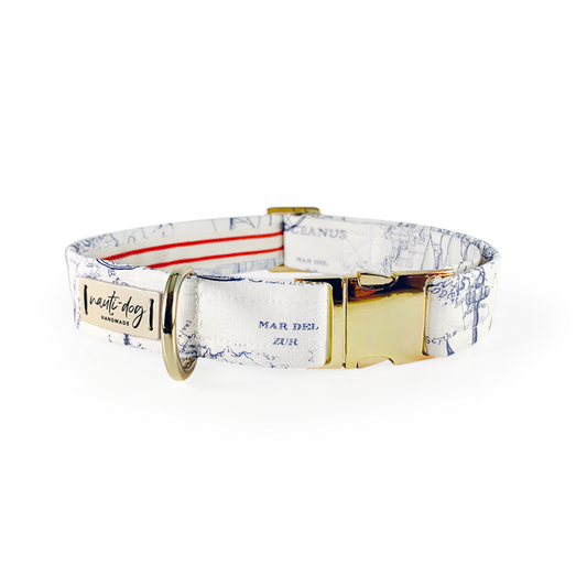 Carta Marina Light Vintage Nautical Toile Buckle & Martingale Dog Collar