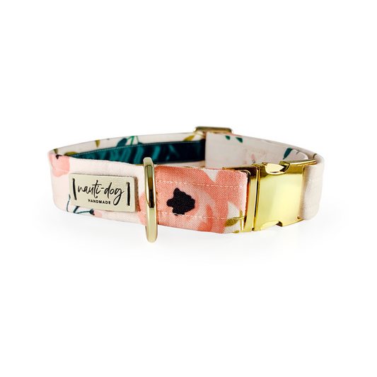 Charleston Blush Floral Tea Rose Buckle & Martingale Dog Collar