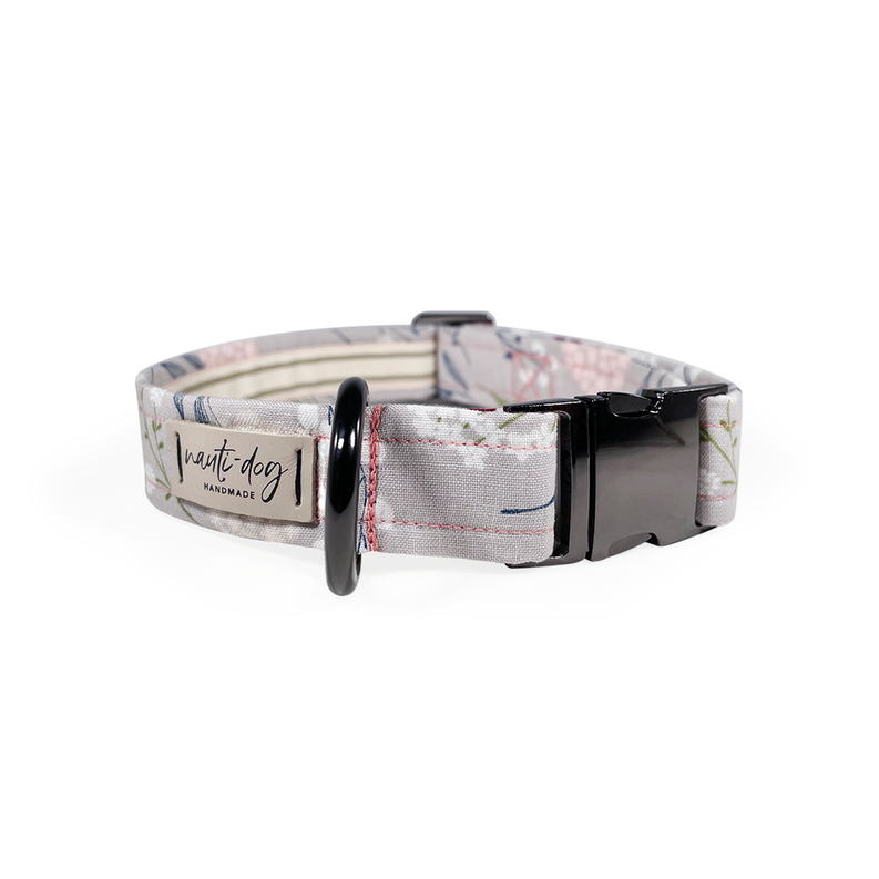 Elderberry Silver Fall Mod Floral Buckle & Martingale Dog Collar