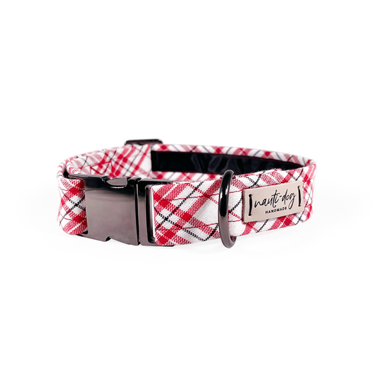 Scarlett Peppermint Woven Plaid Buckle & Martingale Dog Collar