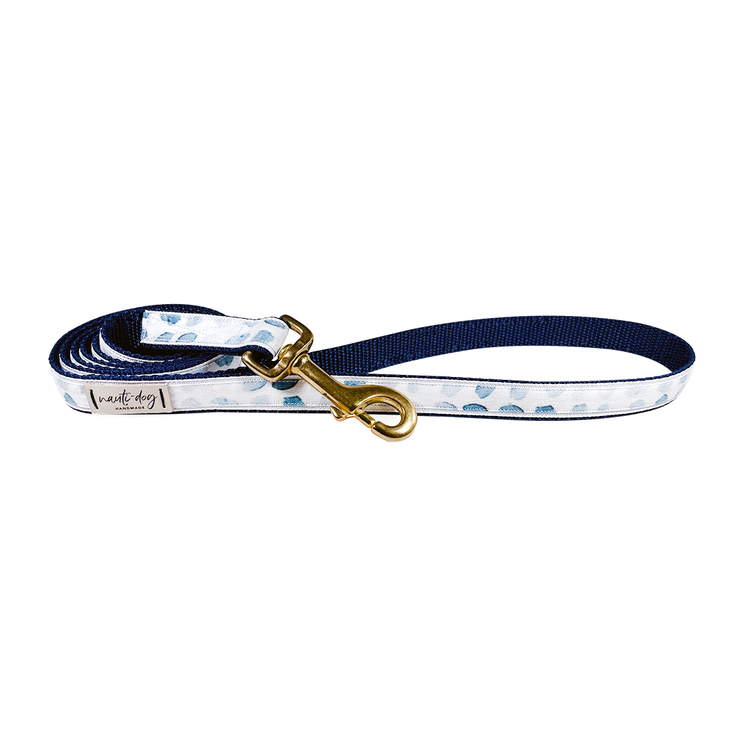 Raindrop Spring Watercolor Blue Herringbone Ribbon Dog Leash