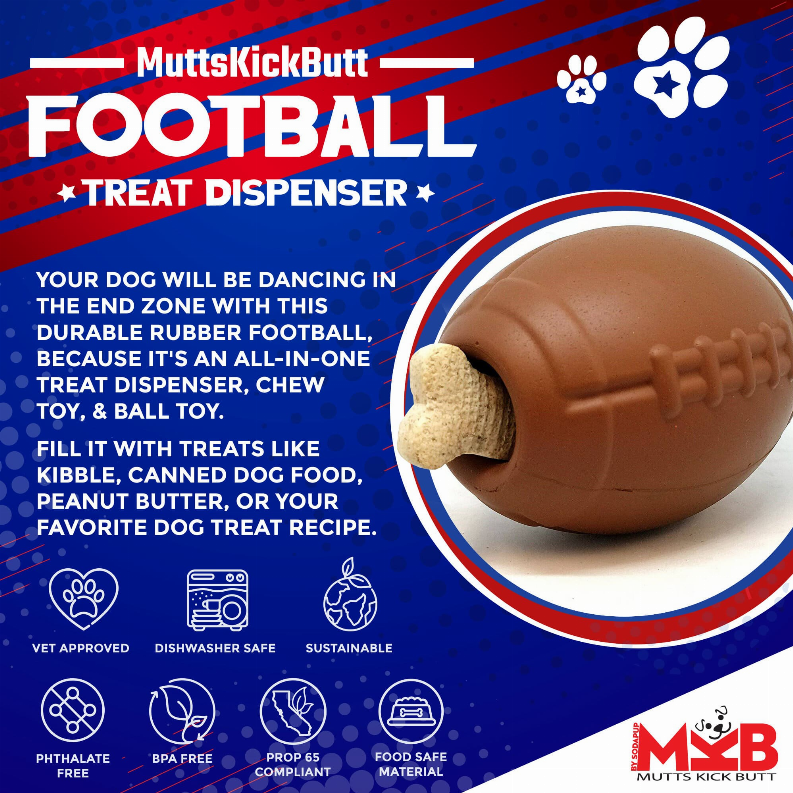 MKB Football Durable Rubber Chew Toy and Treat Dispenser