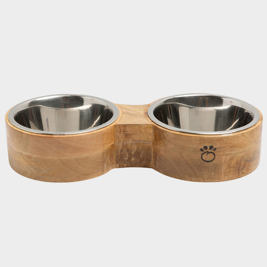 Pet Wood & Metal Feeder Double Diner