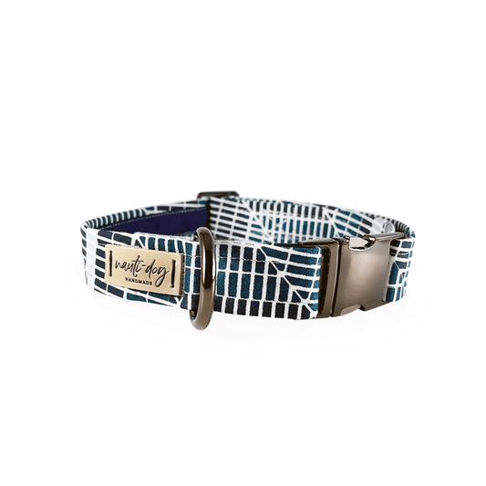 Cabana Mod Geometric Teal & Navy Buckle & Martingale Dog Collar - My Best Pet Life, LLC