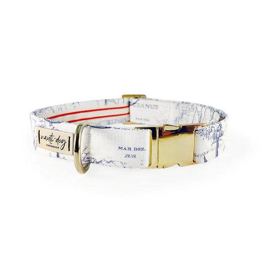 Carta Marina Light Vintage Nautical Toile Buckle & Martingale Dog Collar - My Best Pet Life, LLC