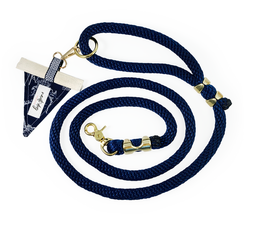 Carta Marina Navy Vintage Nautical Toile Premium Rope Dog Leash