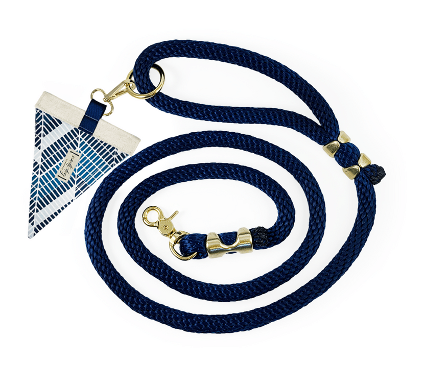 Cabana Mod Geometric Teal & Navy Premium Rope Dog Leash - My Best Pet Life, LLC