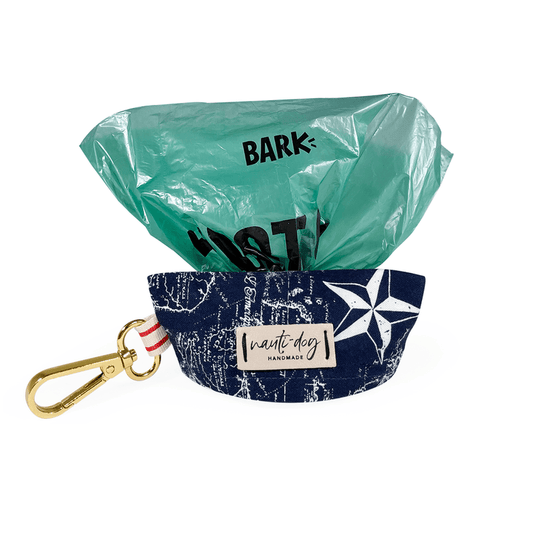 Carta Marina Navy Vintage Nautical Toile Dog Waste Poop Bag Dispenser - My Best Pet Life, LLC