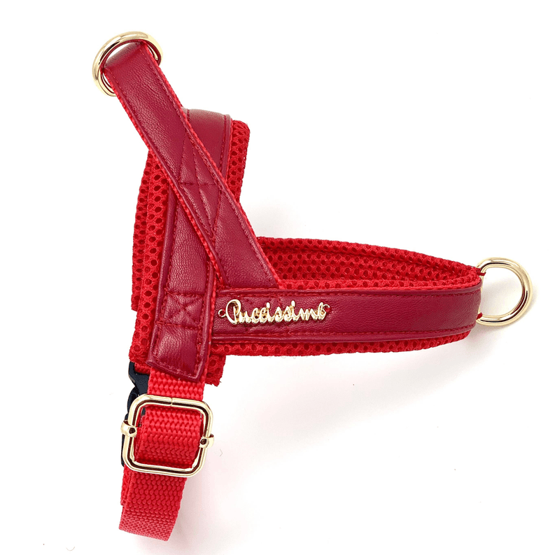 Cherry red leather One-click dog harness - My Best Pet Life, LLC