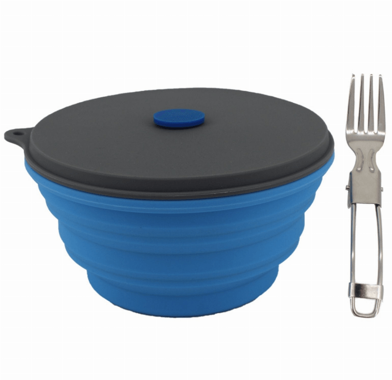 Collapsible Silicone Camping Bowl with Lid & Foldable Fork - My Best Pet Life, LLC