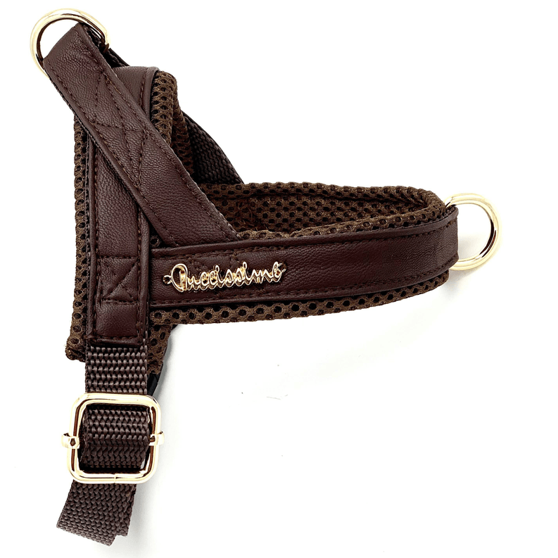 Grizzly brown dog leather one-click harness - My Best Pet Life, LLC