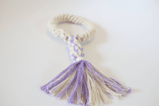 Macrame Dog Rope Toy for Puppies | Tug Toys Purple and White - My Best Pet Life, LLC